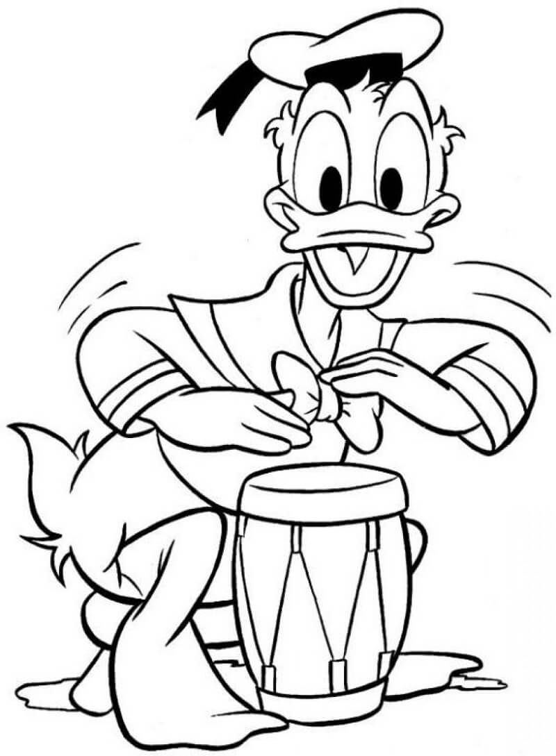 Coloriage Donald qui joue du tambour