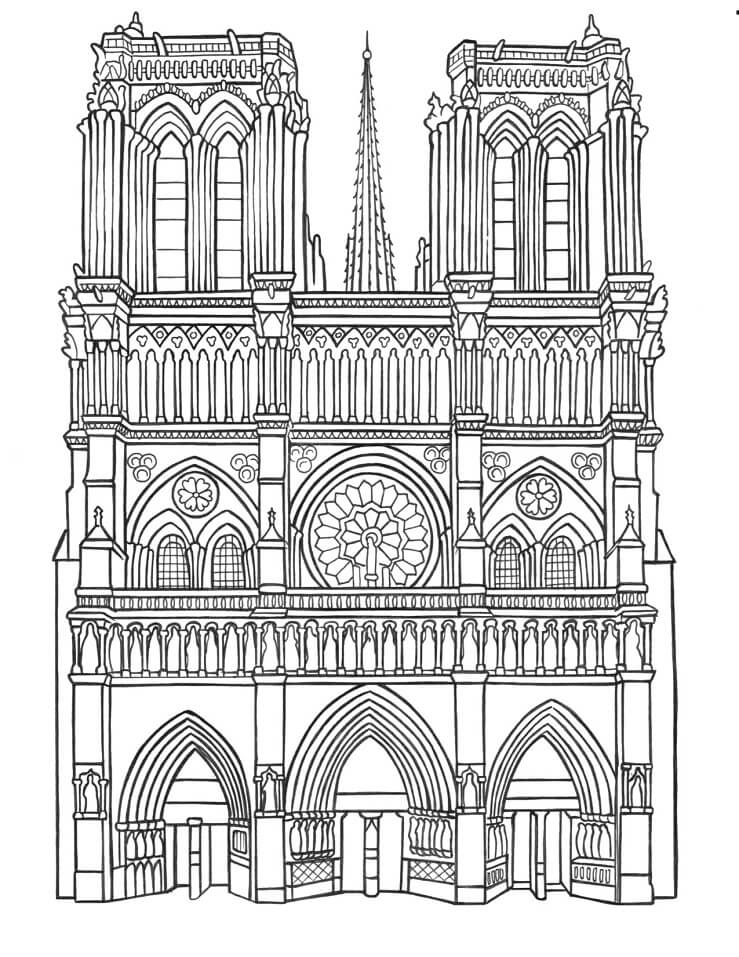 Coloriage Cathedrale Notre Dame De Paris 1 à imprimer