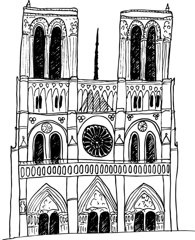 Coloriage Cathedrale Notre Dame De Paris 10 à imprimer