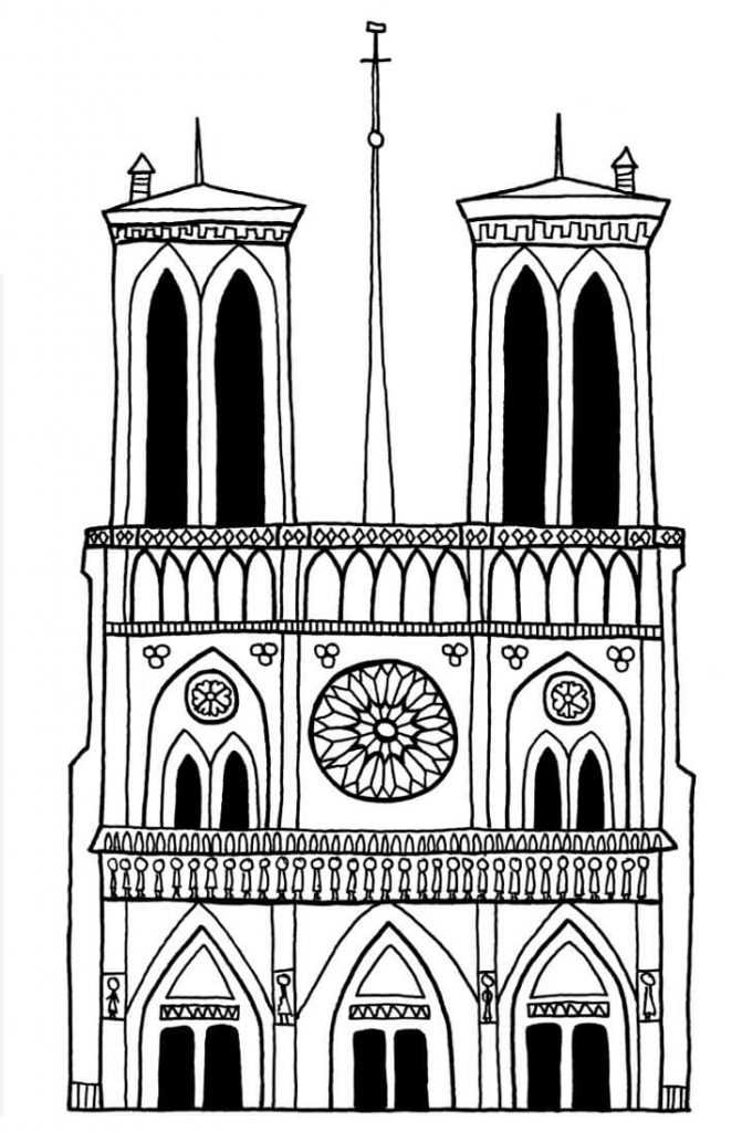 Coloriage Cathedrale Notre Dame De Paris 12 à imprimer
