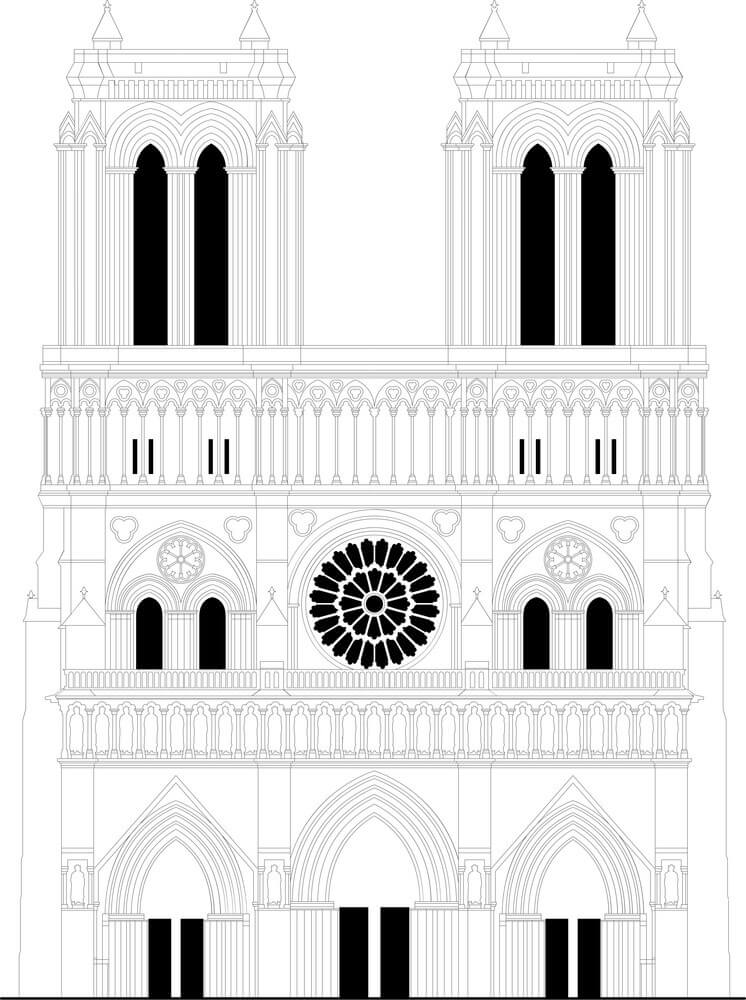 Coloriage Cathedrale Notre Dame De Paris 15 à imprimer