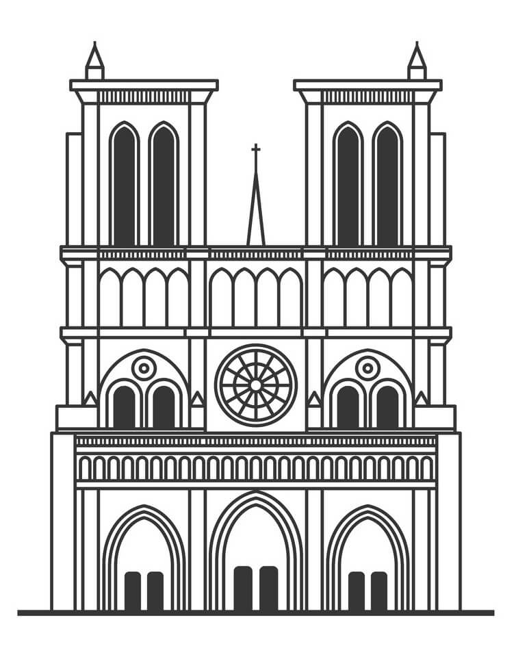 Coloriage Cathédrale Notre-Dame de Paris à imprimer