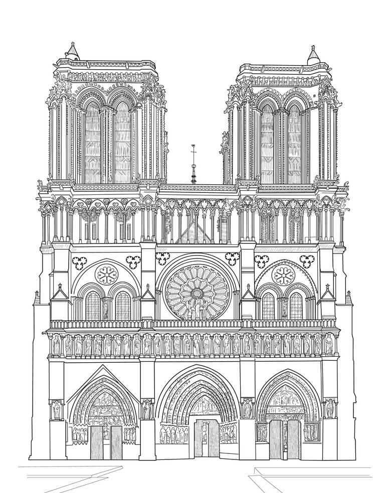 Coloriage Cathedrale Notre Dame De Paris 9 à imprimer