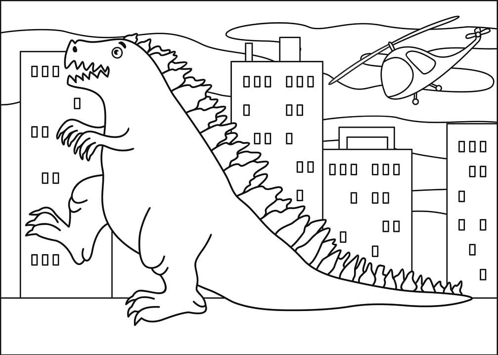 Coloriage Drole de Godzilla 2