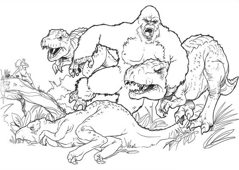 Coloriage King-Kong-et-T-Rex à imprimer