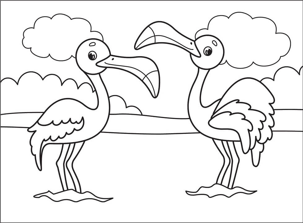 Coloriage deux flamants 3