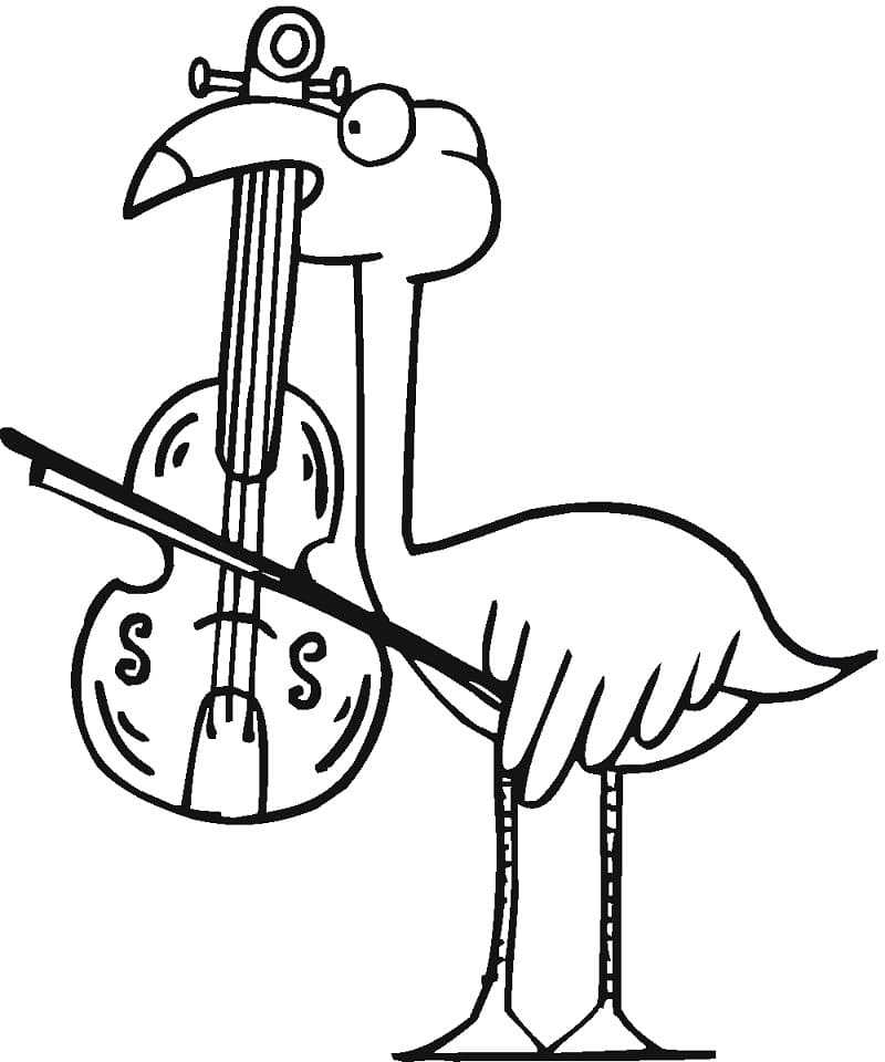 Coloriage flamant qui joue du violon à imprimer