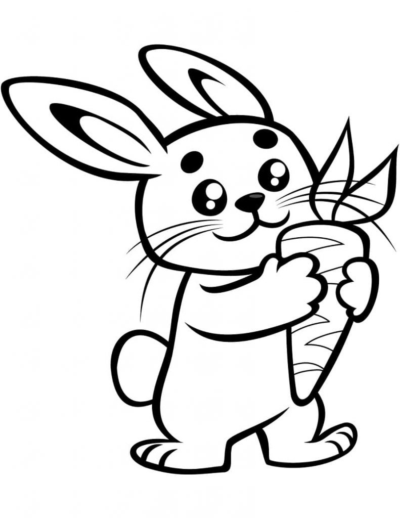 Coloriage lapin mignon avec une carotte style dessin-animé à imprimer