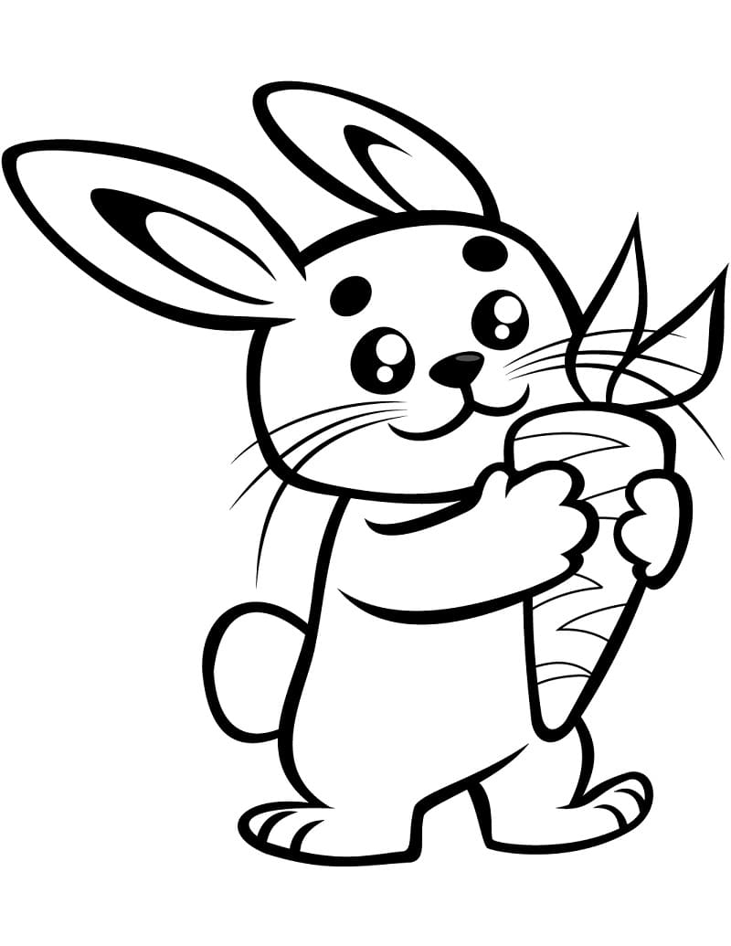 Coloriage lapin mignon avec une carotte style dessin-animé