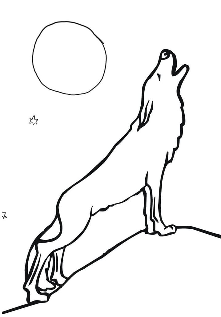 Coloriage loup qui hurle à la lune à imprimer