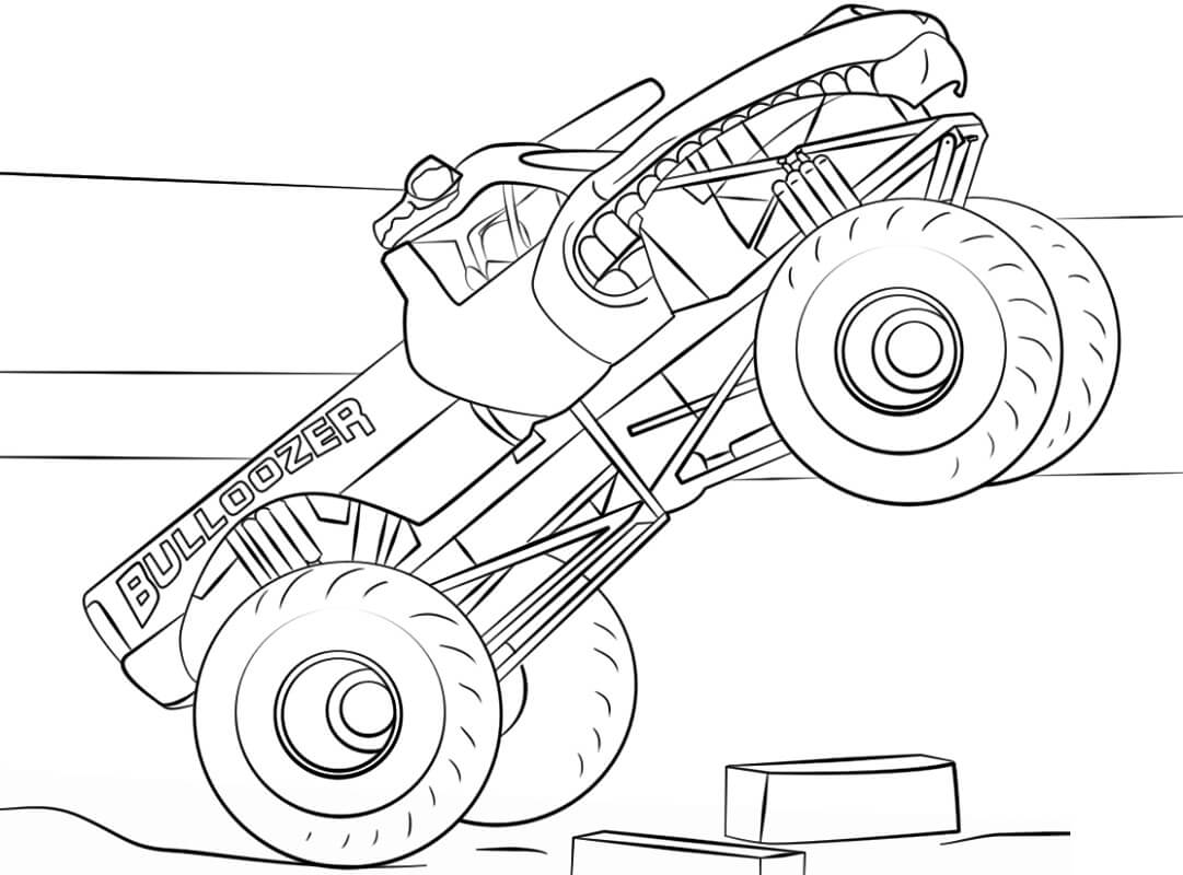 Coloriage bulldozer monster truck à imprimer