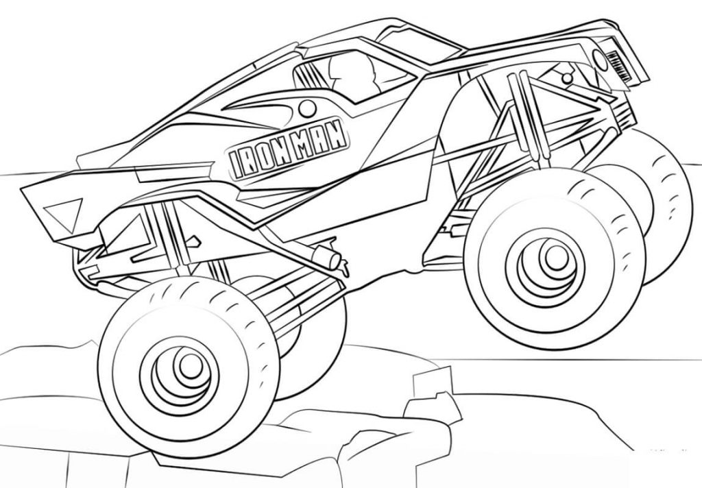 Coloriage iron man monster truck à imprimer