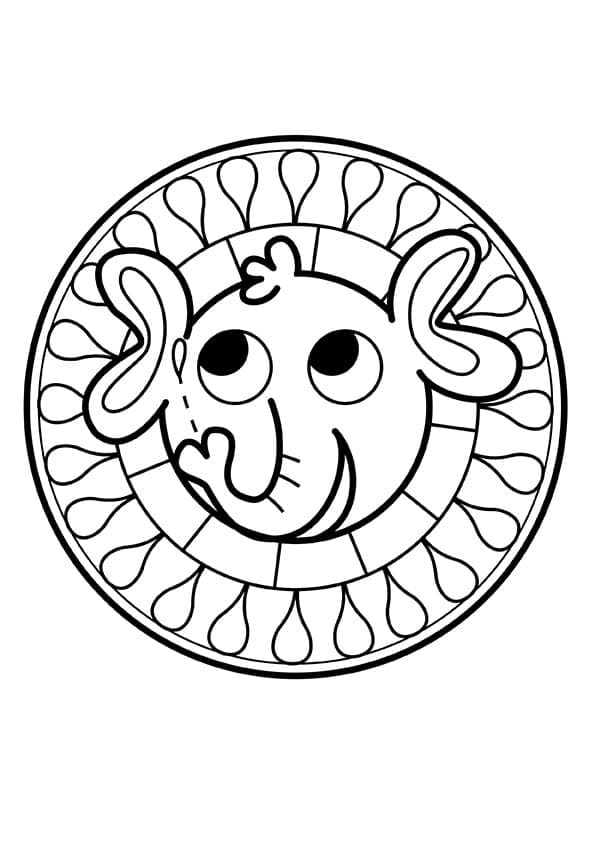 Coloriage mandala éléphant, pour les petits