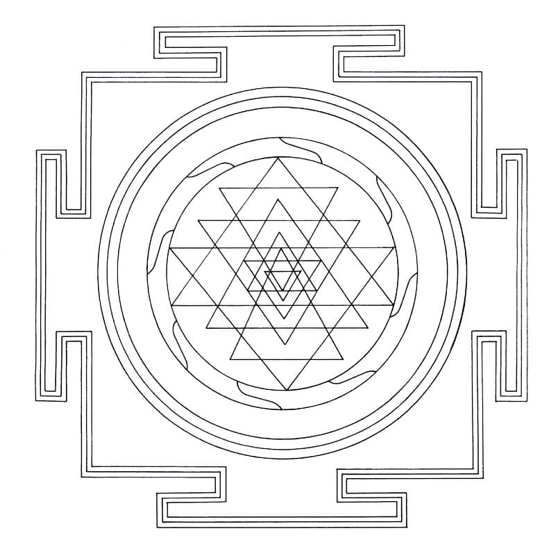 Coloriage mandala shri yantra tibétain à imprimer