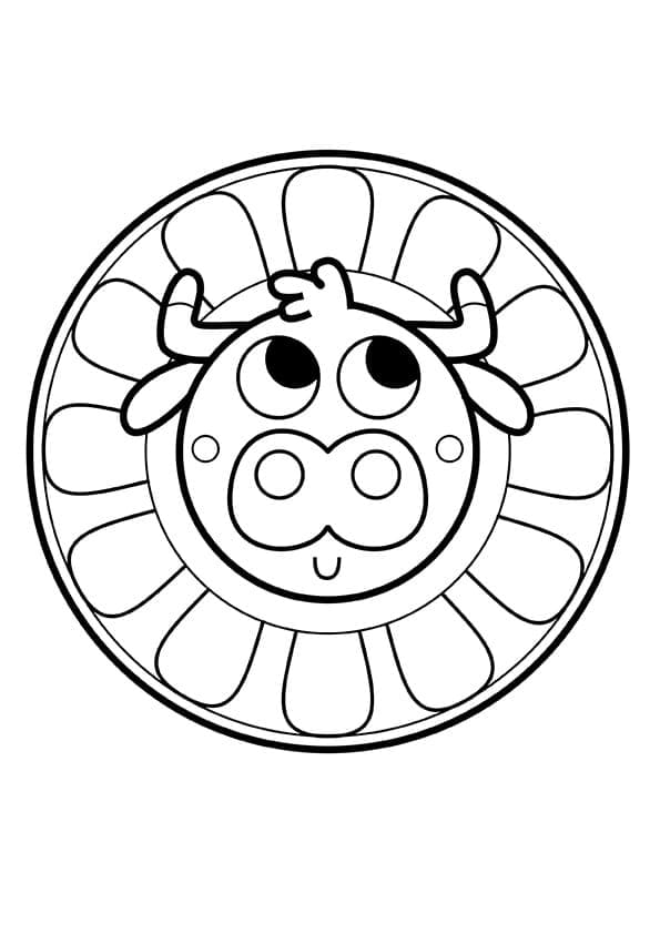 Coloriage mandala vache, pour les petits