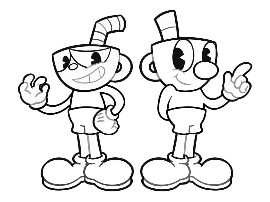 Coloriage mugman et cuphead à imprimer