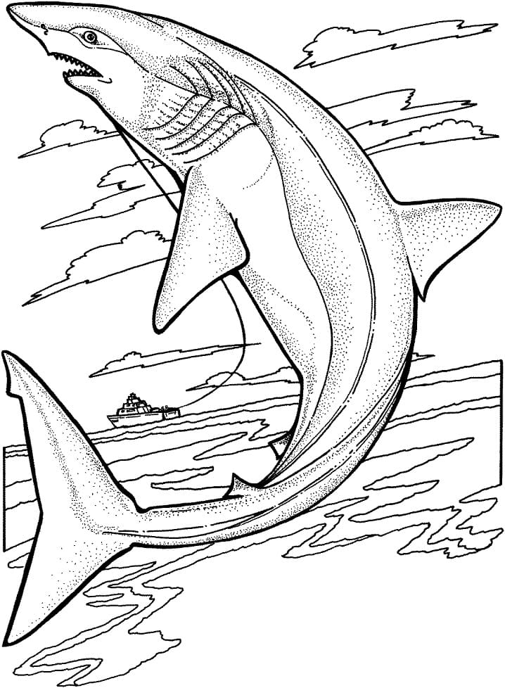 Coloriage requin-citron qui saute hors de l'eau