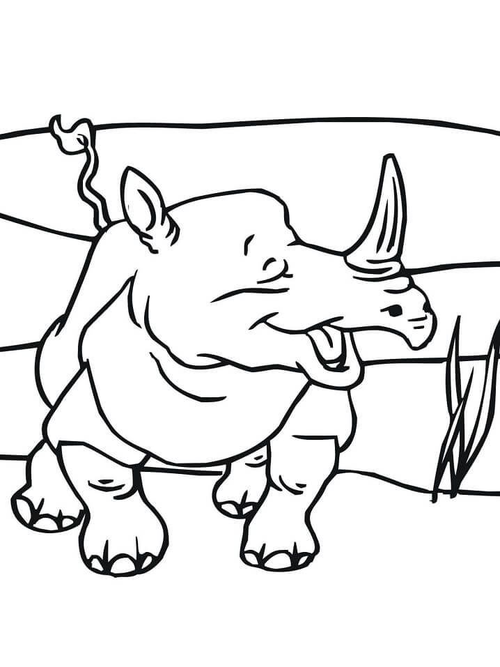 Coloriage rhinocéros qui sourit à imprimer