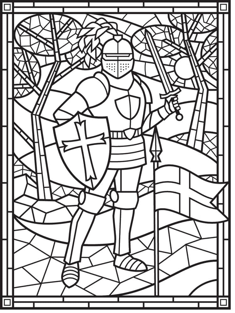 Coloriage vitrail chevalier à imprimer