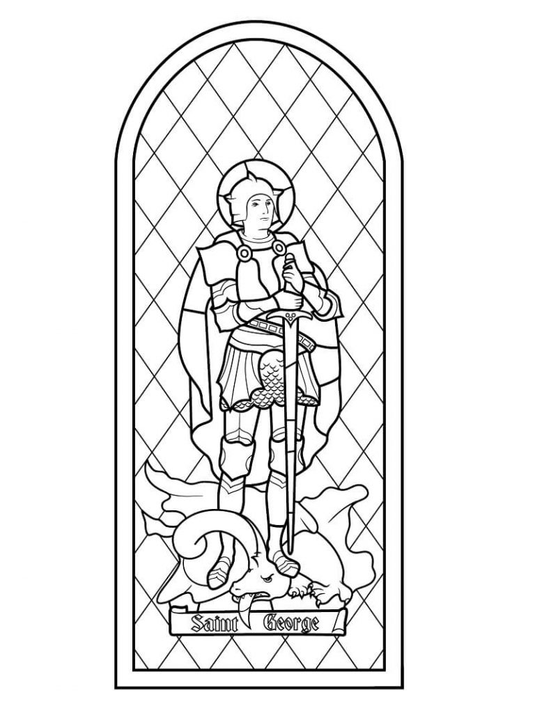 Coloriage vitrail coloré du saint george à imprimer