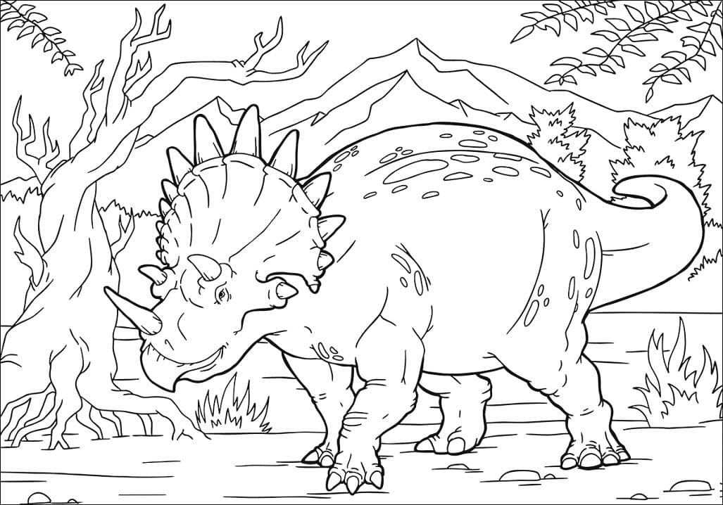 Coloriage dinosaure tricératops