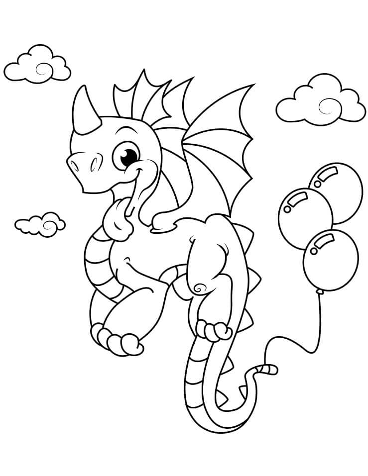 Coloriage dragon et ballons