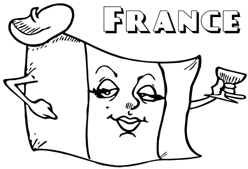 Coloriage drapeau de la france de dessin animé à imprimer