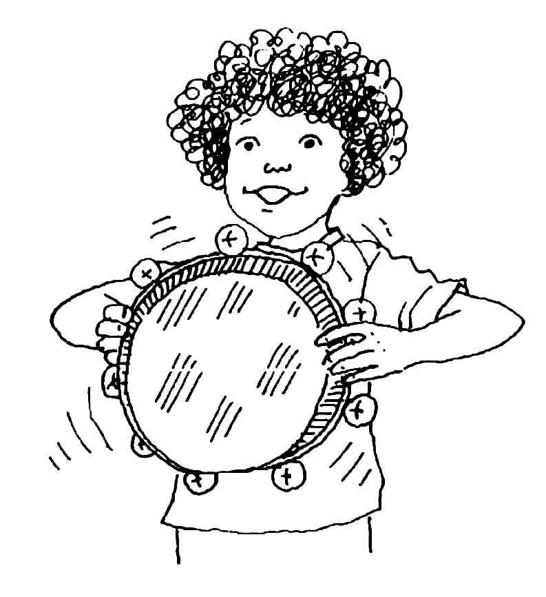 Coloriage fille jouant du tambourin à imprimer