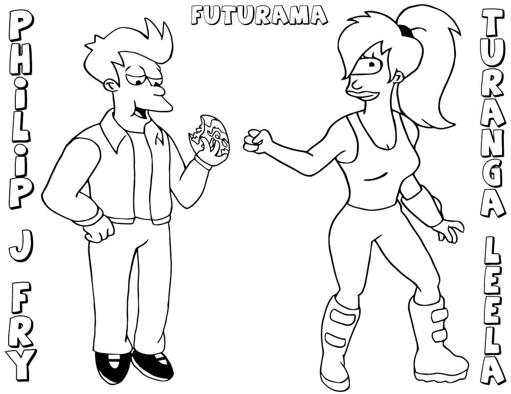 Coloriage fry et leela de futurama à imprimer