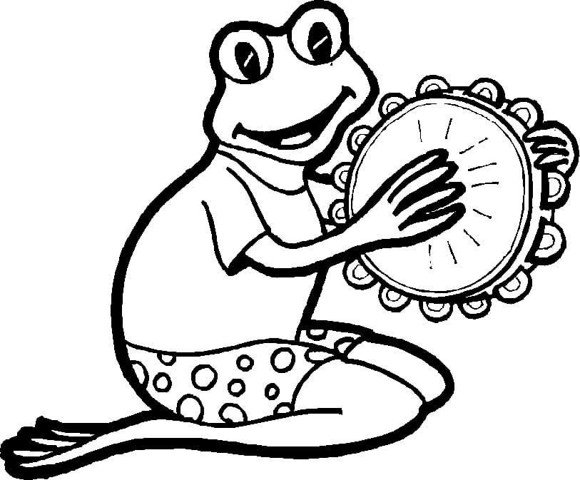 Coloriage grenouille jouant du tambourin à imprimer