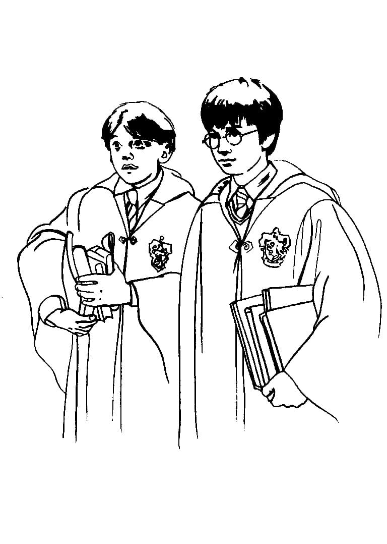 Coloriage Harry Potter avec Balai Magique - Dessin gratuit à imprimer