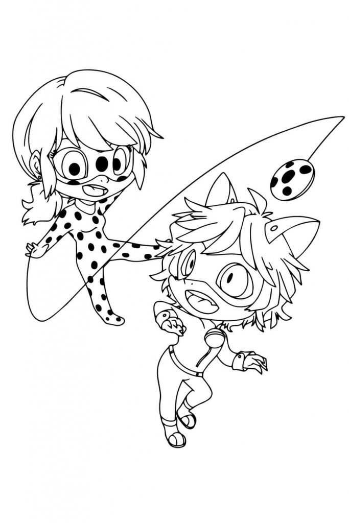 Coloriage ladybug et chat noir 2 à imprimer