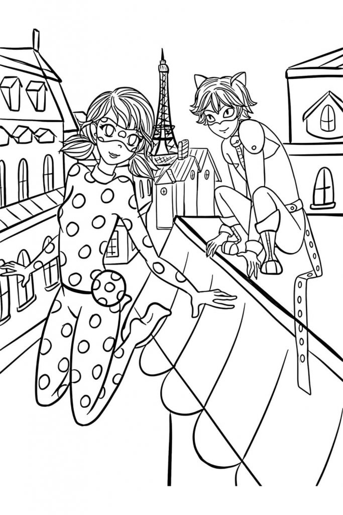 Coloriage ladybug et chat noir 3 à imprimer