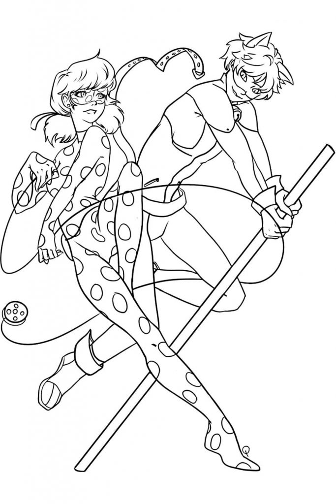 Coloriage ladybug et chat noir à imprimer