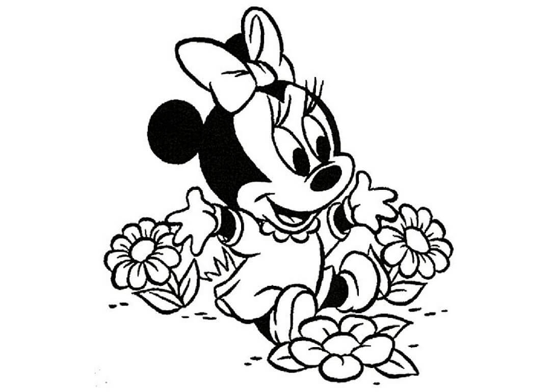 Coloriage minnie mouse et des fleurs