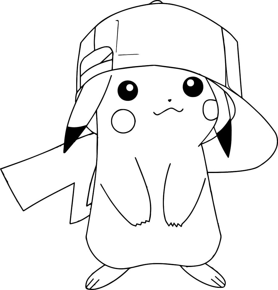 Coloriage pikachu portant une casquette à imprimer