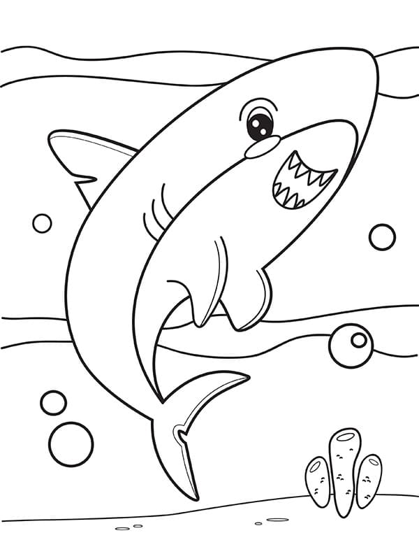 Coloriage requin kawaii à imprimer