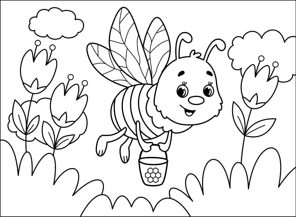 Coloriage abeille de dessin animé à imprimer