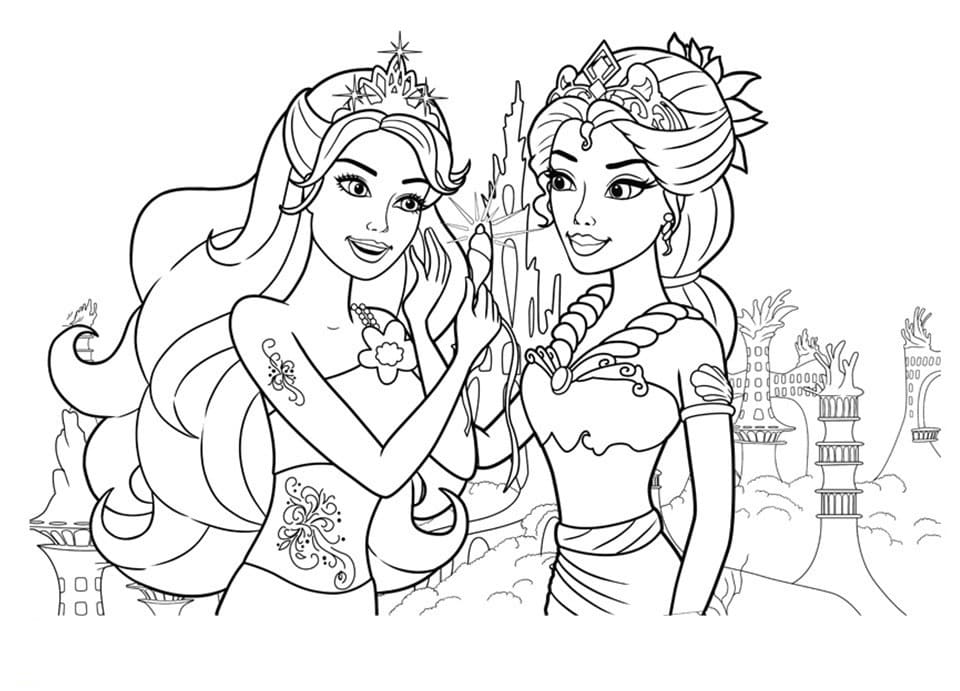 Coloriage barbie sirène avec un ami