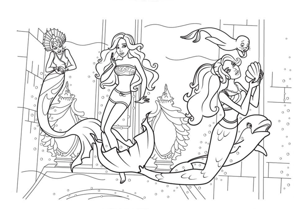 Coloriage barbie sirène et amis