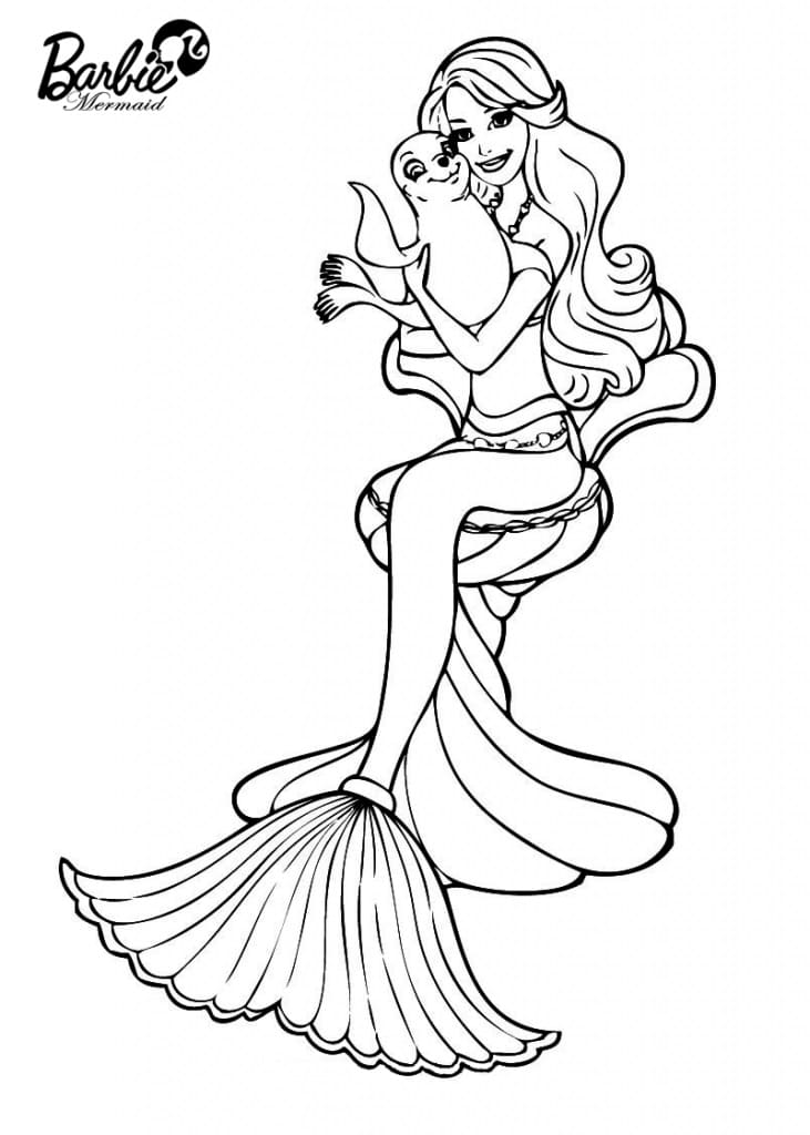 Coloriage barbie sirène et phoque