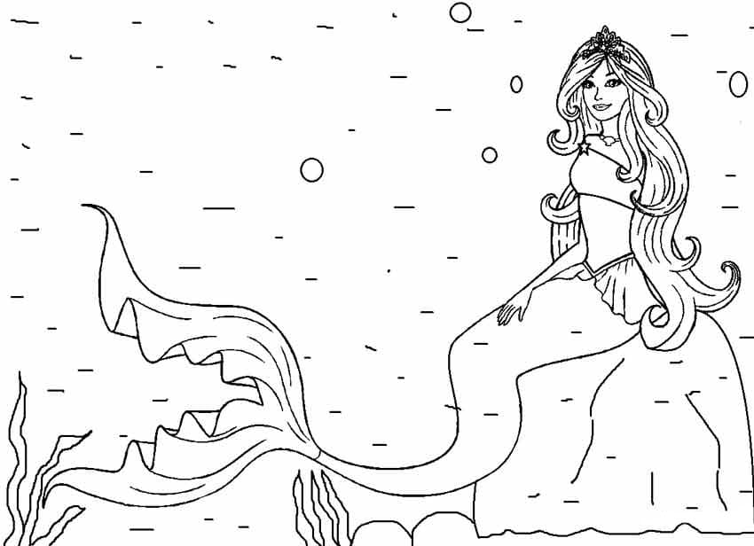 Coloriage barbie sirène sous l'océan