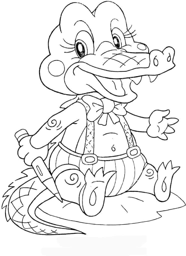 Coloriage bébé crocodile à l'école