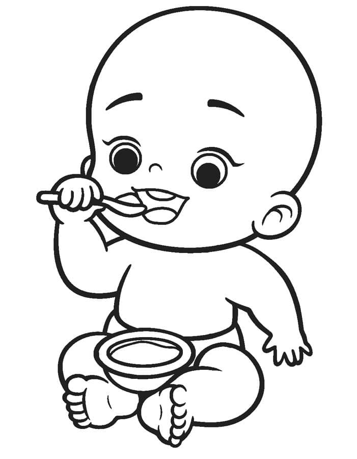 Coloriage bébé mange - Dessin gratuit à imprimer