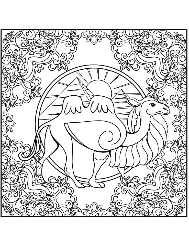 Coloriage chameau animaux mandala à imprimer