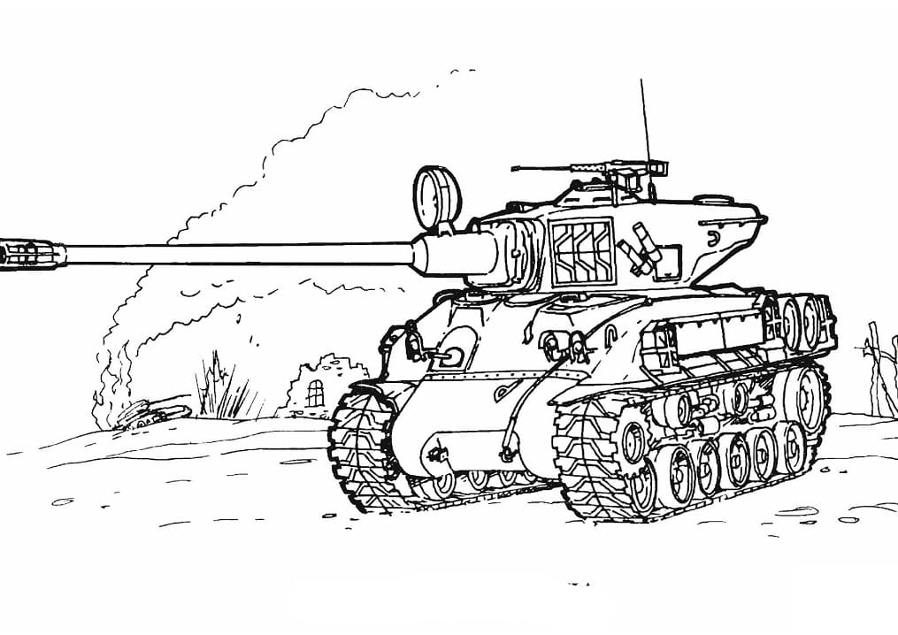 Coloriage char militaire sherman m-51 à imprimer