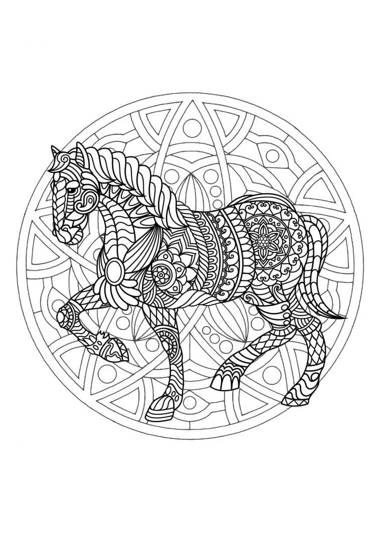 Coloriage cheval animaux mandala à imprimer