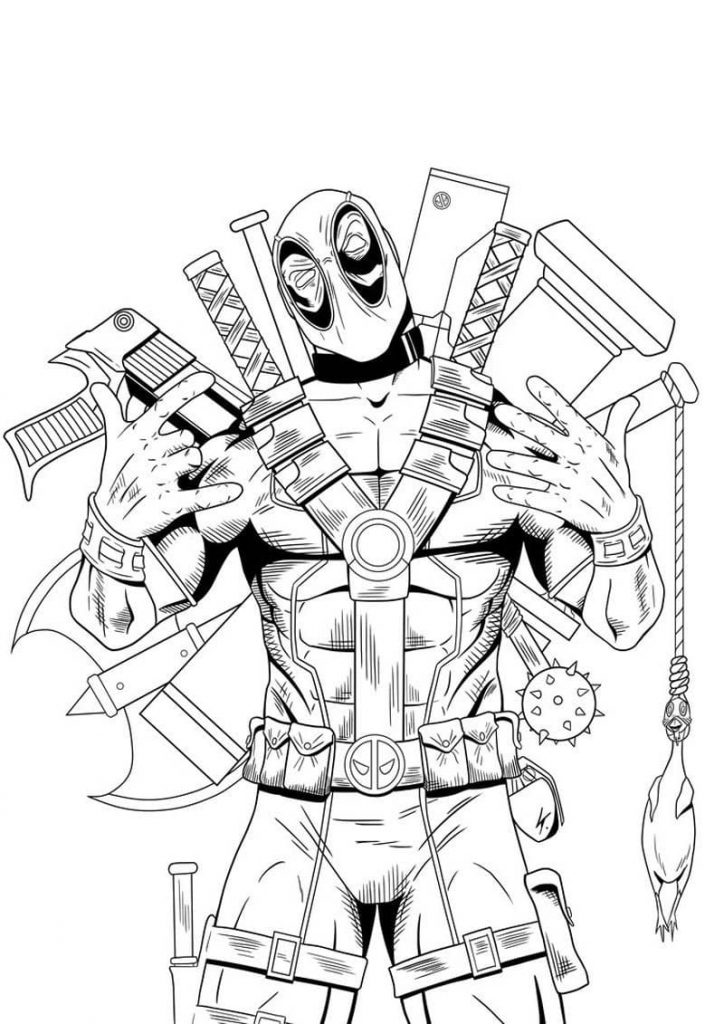 Coloriage deadpool et armes à imprimer