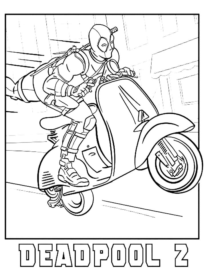 Coloriage deadpool sur vespa