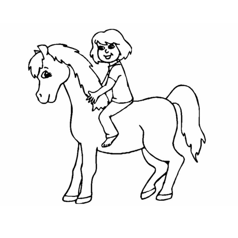 Coloriage fille et poney à imprimer